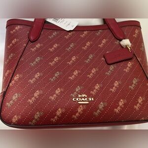 COACH Horse And Carriage Tote 27 With Horse And red